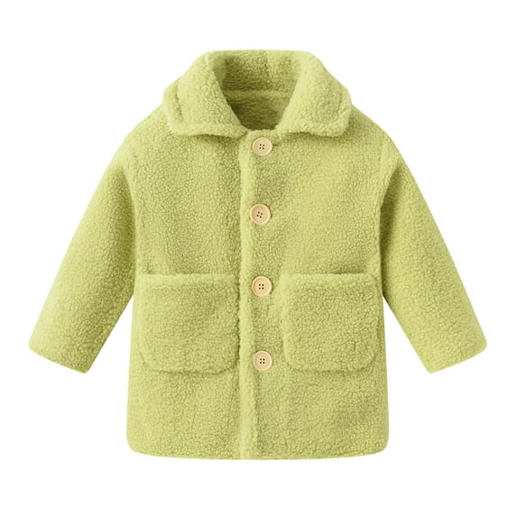 ZyeKqe Toddler Baby Girls Long Coat Kids Winter Fuzzy Fleece Jacket Button down Thicken Warm Outwear