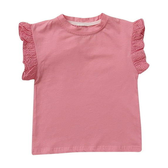 ZyeKqe Toddler Baby Girls T Shirts Infant Ruffle Short Sleeve Shirts Newborn Crewneck Cute Summer Top Solid Color
