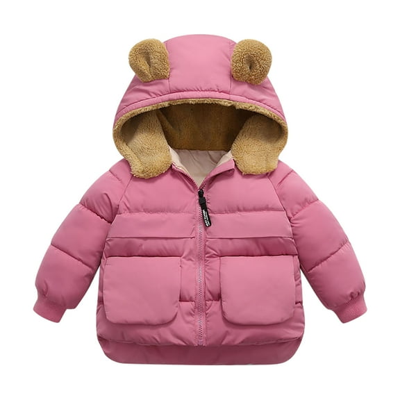 ZyeKqe Toddler Boys Girl Winter Coat Zip-Up Hooded Jacket Warm Fleece Outerwear Cute Puffer Coat Windproof Outfit