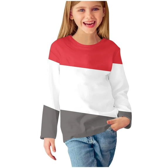 ZyeKqe Toddler Clothes Boys Girls Long Sleeve Tops Round Neck Blouses Colorblock Loose Fitted Tees Unisex Baby Outfits