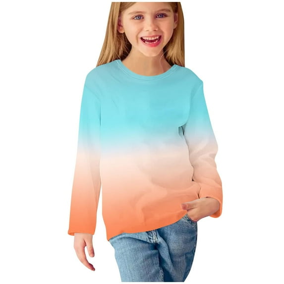 ZyeKqe Toddler Clothes Boys Girls Long Sleeve Tops Round Neck Blouses Gradient Color Loose Fitted Tees Unisex Baby Outfits