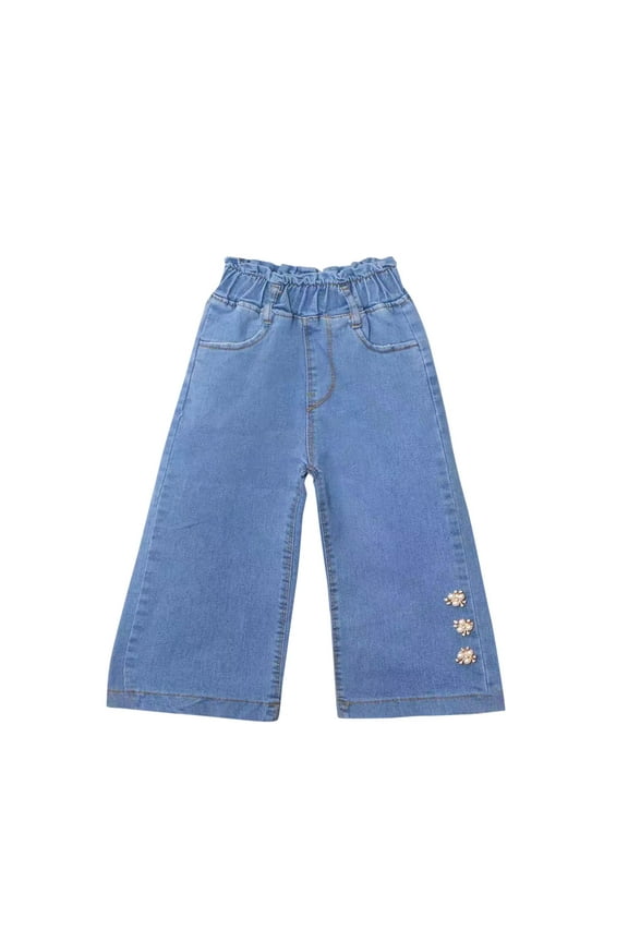 Toddler Clothes Kids Baby Girls Jeans High Waisted Bowknot Denim Pant Trousers Wide Leg Pants