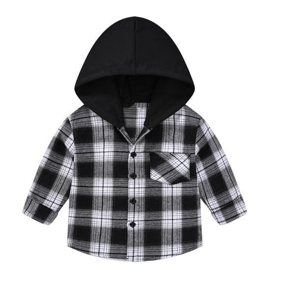 ZyeKqe Toddler Clothes Newborn Baby Boys Girls Plaid Jackets Button down Hooded Top Casual Long Sleeve Outwear