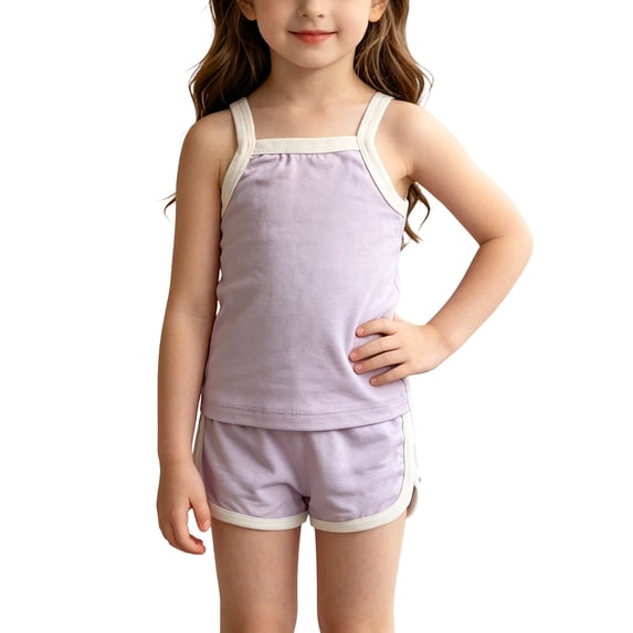 ZyeKqe Toddler Kids 2 Piece Sets Square Neck Sleeveless Tank Tops Cotton Lightweight Soft Comfy Loungewear Summer Outfits(9-18 Months,Purple)