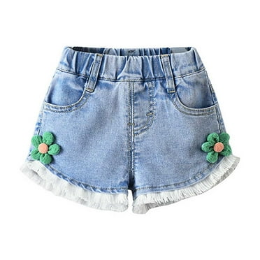 ZyeKqe Toddler Summer Clothes Baby Girls Jeans Shorts High Wasited Frayed Hem Shorts Pull on Denim Shorts