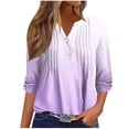 thumbnail image 1 of ZyeKqe Tops for Women Dressy Casual Long Sleeve Shirts Button up V Neck Blouses Pleated Tunic Tops Gradient Color, 1 of 5