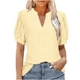thumbnail image 1 of ZyeKqe Tops for Women Eyelet Puff Short Sleeve Shirts Casual V Neck T Shirts Hollow out Work blouses, 1 of 6