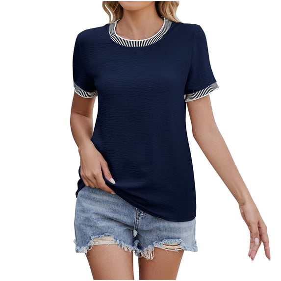 ZyeKqe Tops for Women Trendy Short Sleeve Shirts Crewneck Casual Summer Top Tees Blouses