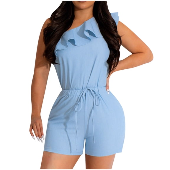 ZyeKqe Two Piece Outfits for Women Dressy Casual Summer Sleeveless 1 Shoulder Top Drawstring Shorts Sets