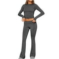 thumbnail image 1 of ZyeKqe Two Piece Sets for Women Long Sleeve Crop Going out Tops Mid Waisted Slim Fitted Bell Bottoms, 1 of 7