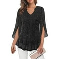 thumbnail image 1 of ZyeKqe Blouses for Women Dressy Casual 3/4 Ruffle Sleeve Sparkly Tunic Tops V Neck Sequin Party Evening Fall Shirts, 1 of 7