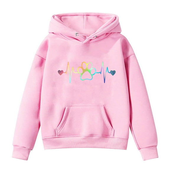 ZyeKqe Unisex Clothes Baby Boys Girls Hoodies Kids Fleece Lined Long Sleeve Shirts Graphic Print Casual Pullover Top Fall Winter
