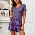thumbnail image 1 of ZyeKqe Vacation Outfits for Women 2 Piece Summer Sets Crewneck Short Sleeve Shirts Match Plaid Casual Shorts Beach Travel Sets, 1 of 8