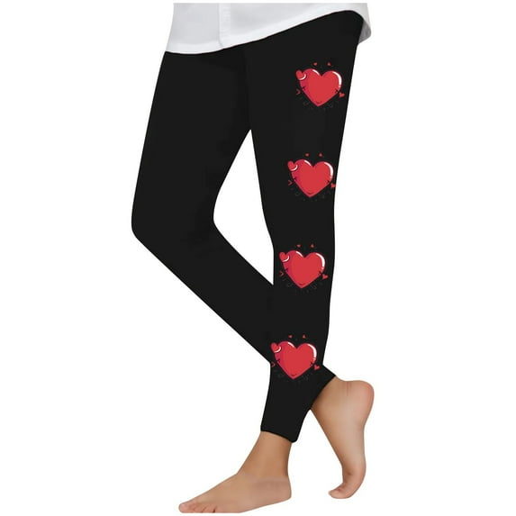ZyeKqe Valentine's Day Girls Leggings Heart Printed Yoga Pants High Waist Stretchy Soft Tights Ankle Length Bottoms