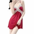 thumbnail image 1 of ZyeKqe Valentine's Day Nightgowns for Women Lace Trim Lingerie Min Dress Sleepwear V Neck Full Slip Chemise, 1 of 3