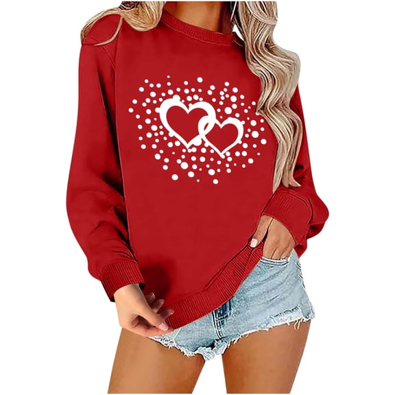 ZyeKqe Valentines Sweatshirts for Women Crewneck Long Sleeve Pullover Tops Loose Casual Cute Printed Shirts