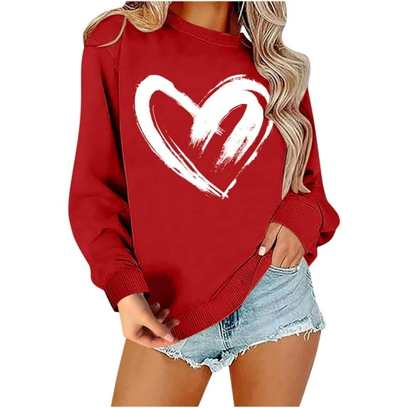 ZyeKqe Valentines Sweatshirts for Women Crewneck Long Sleeve Pullover Tops Loose Casual Cute Printed Shirts