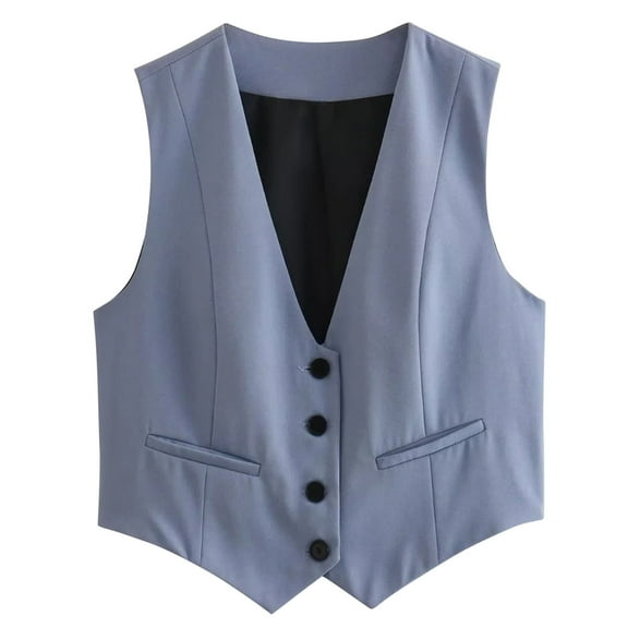 ZyeKqe Vest for WomenCrop Tank Tops Button down Casual Sleeveless Blazer Jacket Waistcoat Summer Outfits