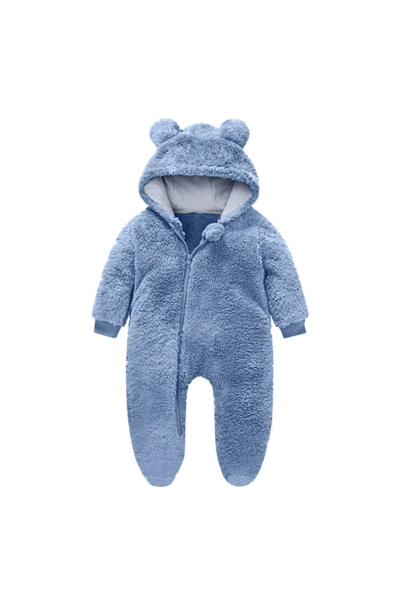Winter Baby Clothes Keep Warm Fleece Thick Onesie Cute Ear Hooded Jumpsuits Newborn Boys Girls Romper Kids Coats Jackets