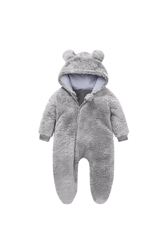 Winter Baby Clothes Keep Warm Fleece Thick Onesie Cute Ear Hooded Jumpsuits Newborn Boys Girls Romper Kids Coats Jackets