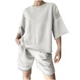 thumbnail image 1 of ZyeKqe Women 2 Piece Outfits Sweatsuits Half Sleeve Pullover Top Sweat Shorts Matching Lounge Sets, 1 of 6