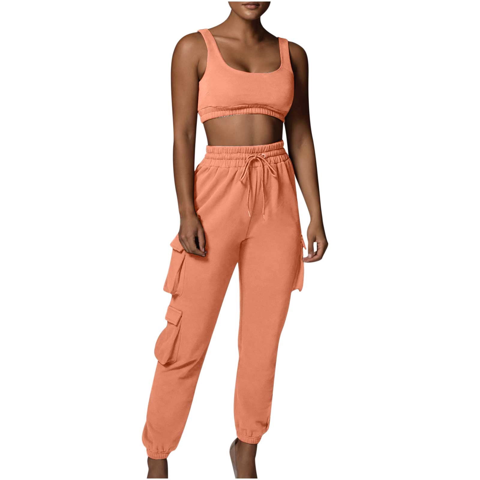 ZyeKqe Women 2 Pieces Outfit Tracksuit Sweatsuits Camisole Sport Bra