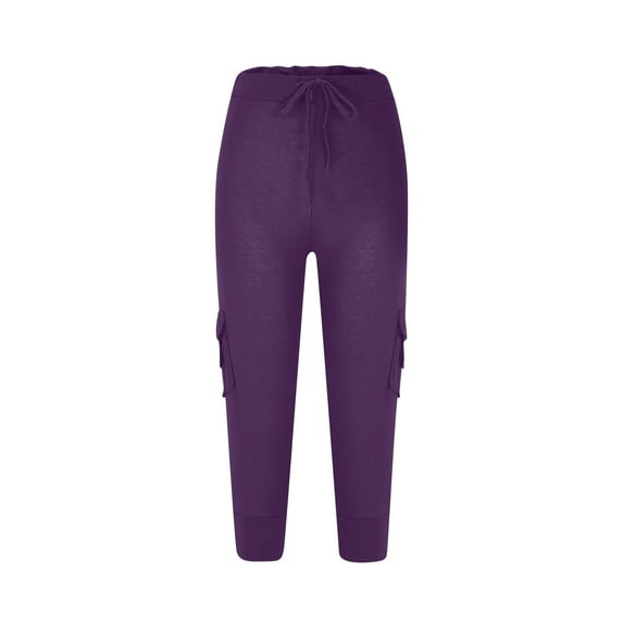 ZyeKqe Women Capri Cargo Pants Drawstring Elastic Waisted Cropped Trousers Soft Comfy Joggers with Pockets