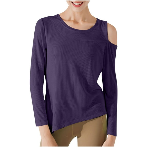 ZyeKqe Women Cold Shoulder Workout Tops Long Sleeve Running Shirts Quick Dry Athletic Yoga Top Loose Fitted