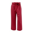 thumbnail image 1 of ZyeKqe Women Cotton Linen Pants Straight Wide Leg Stretchy Belted High Waist Slacks Trousers Solid Color, 1 of 4