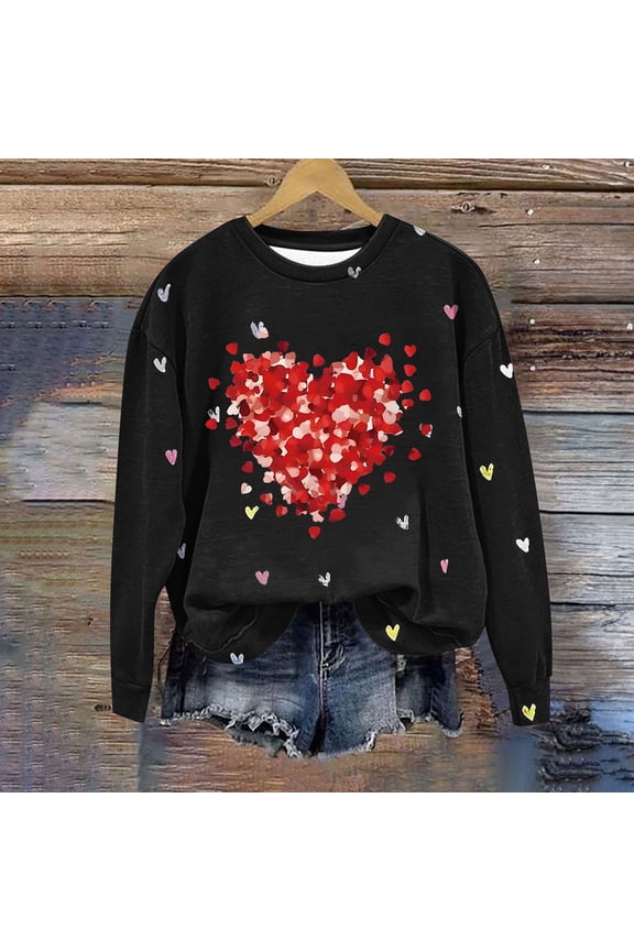 Women Crewneck Sweatshirts Casual Long Sleeve Shirts Fashion Printed Valentine's Day Pullover Tops