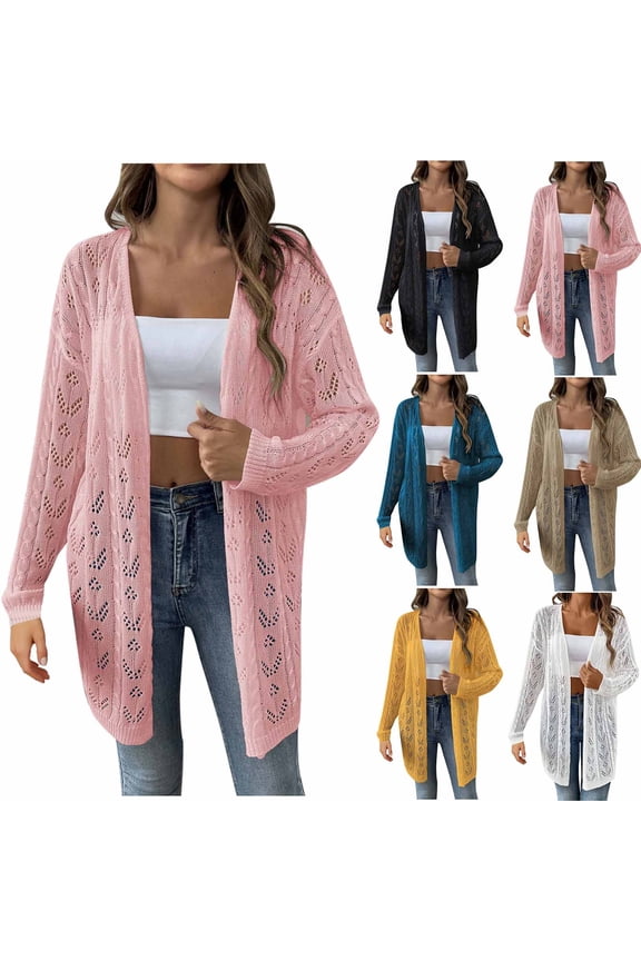 Women Crochet Cardigan Lightweight Cover up Open Front Oversized Long Sleeve Fall Cardigans