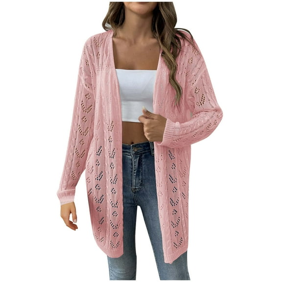 ZyeKqe Women Crochet Cardigan Lightweight Cover up Open Front Oversized Long Sleeve Fall Cardigans Size