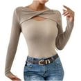 thumbnail image 1 of ZyeKqe Women Crop Top Long Sleeve Cut out Ribbed Knit Going out Tops Stretchy Slim Tight Tees T Shirts, 1 of 8