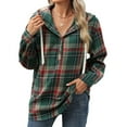 thumbnail image 1 of ZyeKqe Women Hoodies Long Sleeve Plaid Shirts Drawstring Hooded Sweatshirts Lightweight Loose Fitted Blouses Top, 1 of 7