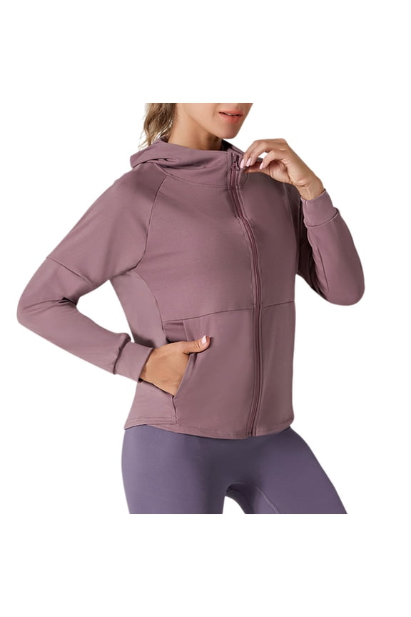Women Jackets with Hood Full Zip Long Sleeve Workout Yoga Gym Crop Tops Athletic Jacket with Pockets