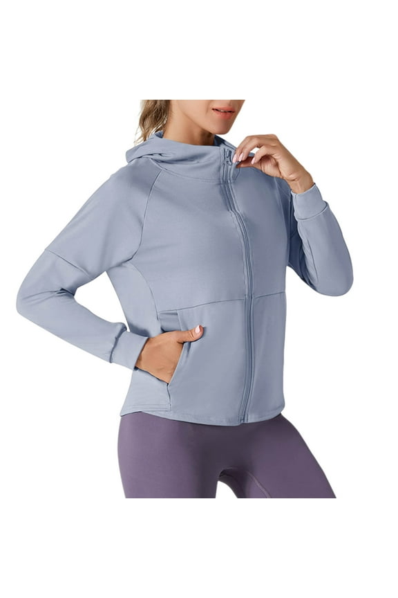 Women Jackets with Hood Full Zip Long Sleeve Workout Yoga Gym Crop Tops Athletic Jacket with Pockets