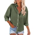 thumbnail image 1 of ZyeKqe Women Long Sleeve Shirts Button down Oversized Dressy Shirts V Neck Business Office Work Tops Blouses, 1 of 5