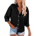 thumbnail image 1 of ZyeKqe Women Long Sleeve Shirts Button down Oversized Dressy Shirts V Neck Business Office Work Tops Blouses, 1 of 5
