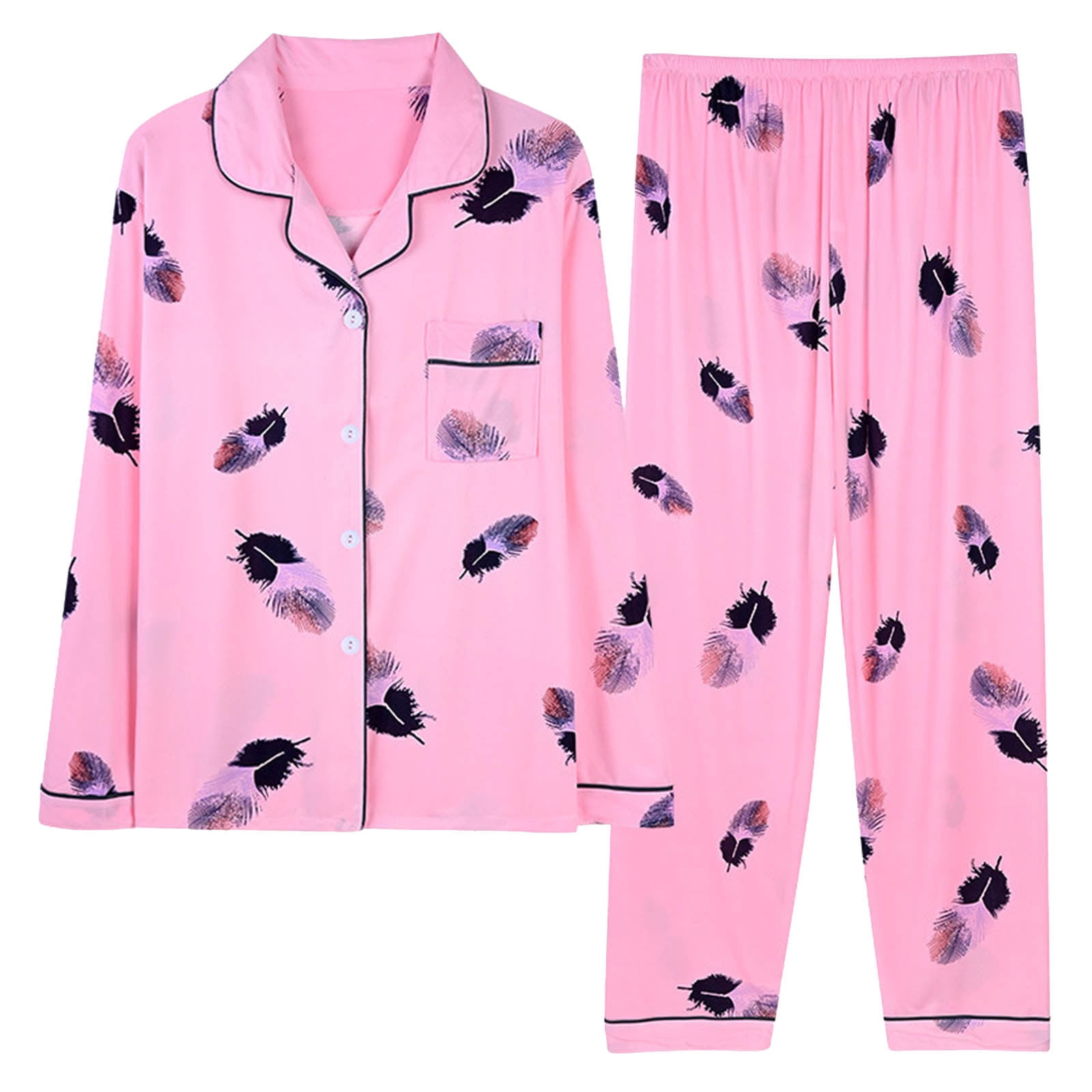 ZyeKqe Women Pajama Suits Long Sleeve Button down Lapel Shirts with ...