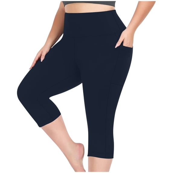 ZyeKqe Women Plus Size Capri Leggings Quick Dry High Waisted Yoga Pants Butt Lifting Workout Cropped Tights