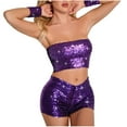 thumbnail image 1 of ZyeKqe Women Sequin Sets 2 Piece Outfits Sparkly Glitter off Shoulder Tube Top and Shorts Clubwear Clothes, 1 of 4