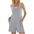 thumbnail image 1 of ZyeKqe Women Sleeveless Romper Short Overalls Loose Back Adjustable Summer Casual Jumpsuit with Pockets, 1 of 6