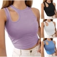 thumbnail image 1 of ZyeKqe Women Summer 1 Shoulder Tank Tops Sleeveless Cut out Shirts Ribbed Knit Slim Basic Casual T Shirts, 1 of 8