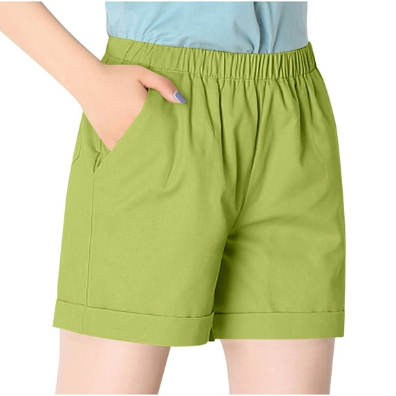 ZyeKqe Women Summer Shorts Elastic Waisted Solid Color Shorts Wide Leg Athletic Sports Pants with Pockets