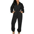 thumbnail image 1 of ZyeKqe Women Sweatshirt Jumpsuits Long Sleeve Zip up Elastic Drawstring Waist Hooded Pullover Rompers Solid Color, 1 of 7