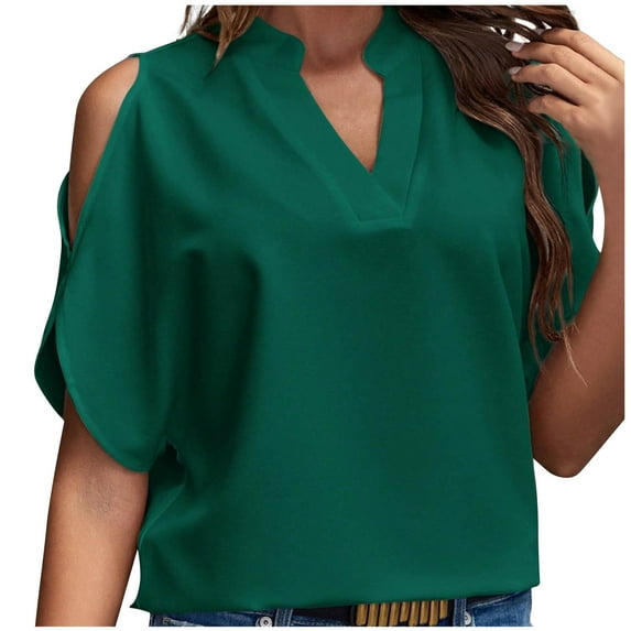 ZyeKqe Women Tops Dressy Casual Cold Shoulder V Neck Chiffon Blouses Business Work Shirts Top