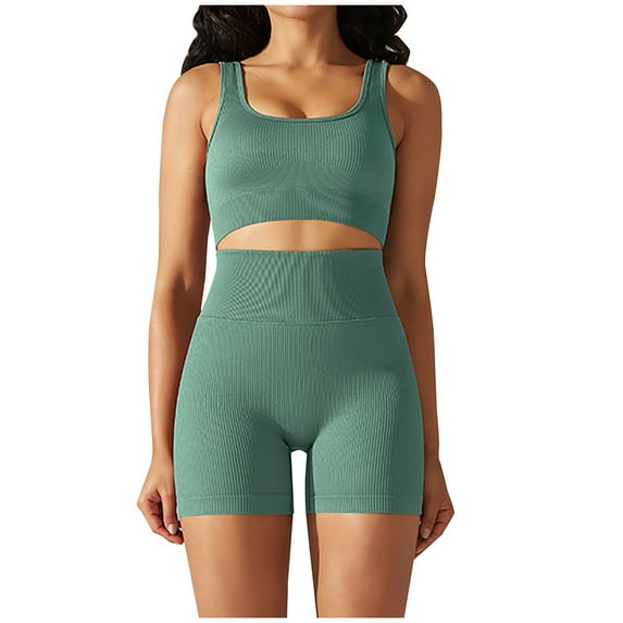 ZyeKqe Women Yoga Set 2 Piece Workout Outfits Sport Bra with High Waist Shorts Legging Outfit Tracksuit