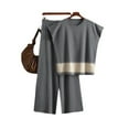thumbnail image 1 of ZyeKqe Women's 2 Piece Outfits Cap Sleeve Crewneck Top High Waisted Wide Leg Pants 2 Piece Loungewear, 1 of 3