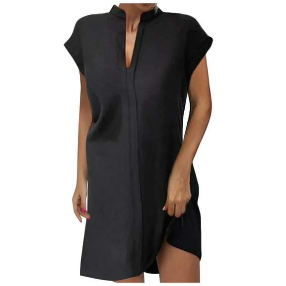 ZyeKqe Women's Casual Dresses Cap Sleeve V Neck Mini Dress Solid Color T Shirts DressTrendy Clothes