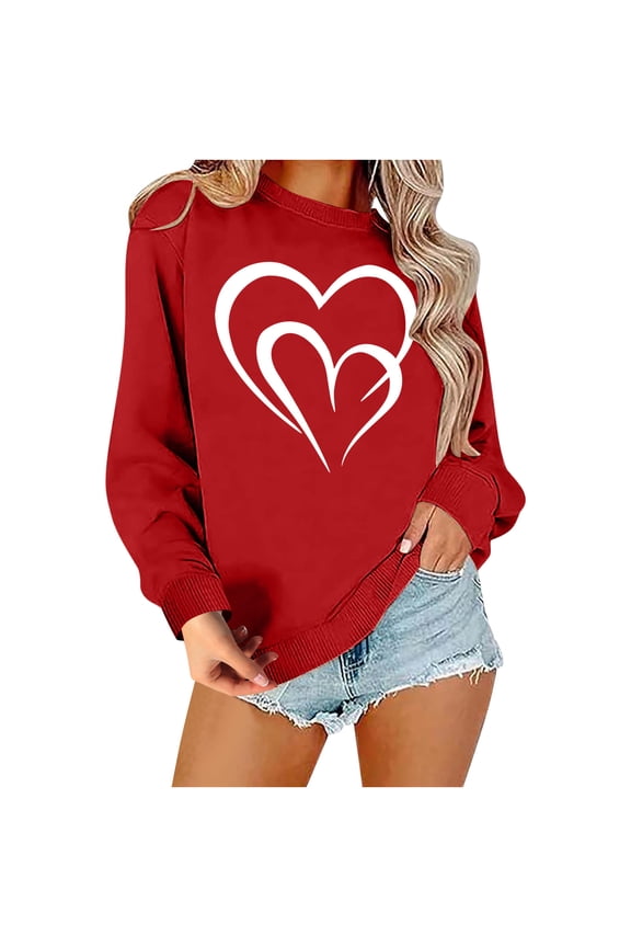 Valentines Sweatshirts for Women Crewneck Long Sleeve Pullover Tops Loose Casual Cute Printed Shirts